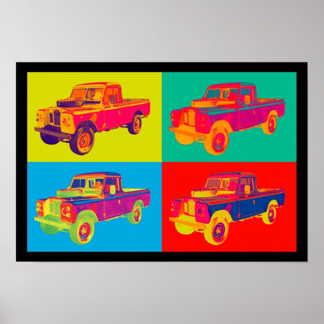 Colourful 1971 Land Rover Pickup Truck Pop Art Poster (Front)