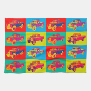 Colourful 1971 Land Rover Pickup Truck Pop Art Tea Towel