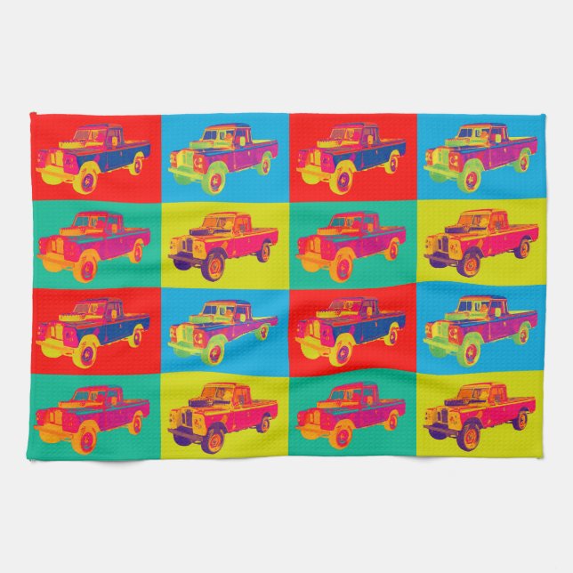 Colourful 1971 Land Rover Pickup Truck Pop Art Tea Towel (Horizontal)
