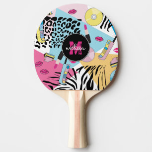 Colourful 1990's Nineties Pattern Monogram Ping Pong Paddle