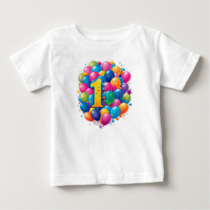 Colourful 1st Birthday Celebration With Balloons Baby T-Shirt