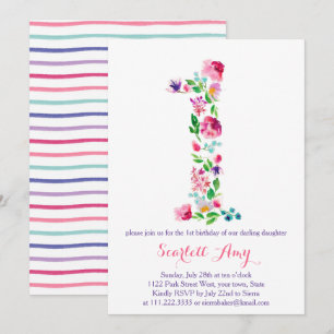 colourful 1st birthday invitations, pink purple invitation