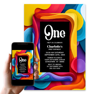 Colourful 1st Birthday Party Invitation