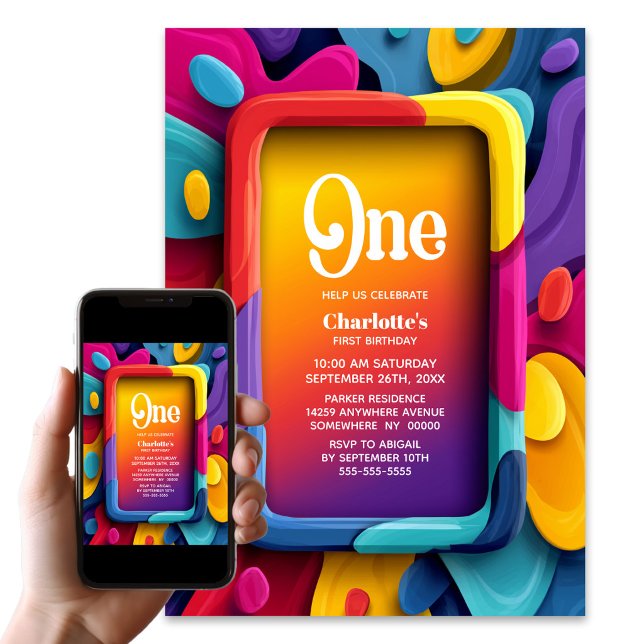 Colourful 1st Birthday Party Invitation (Creator Uploaded)