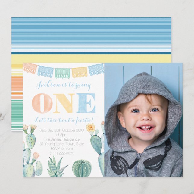 Colourful 1st Fiesta Mexican Birthday Party For Bo Invitation (Front/Back)