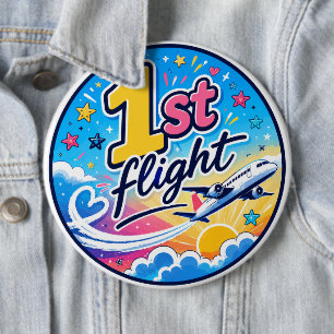 Colourful 1st flight aeroplane souvenir 6 cm round badge
