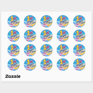 Colourful 1st flight aeroplane souvenir classic round sticker