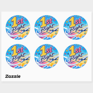 Colourful 1st flight aeroplane souvenir classic round sticker
