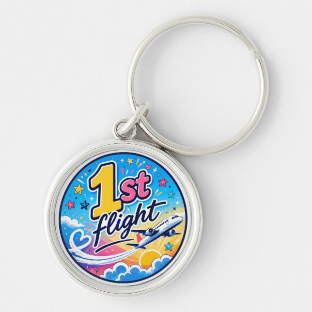 Colourful 1st flight aeroplane souvenir key ring (Front)