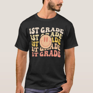Colourful 1st Grade Groovy Smile Kids Teacher Back T-Shirt