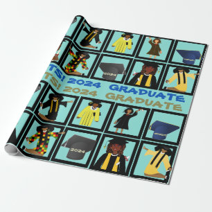 Colourful 2024 Graduate Squares African American Wrapping Paper