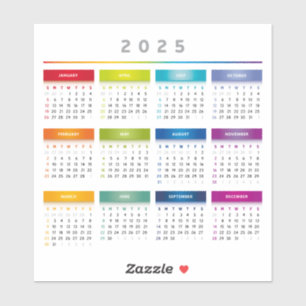 Colourful 2025 Calendar - Rainbow Colours 3 Column