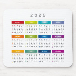 Colourful 2025 Calendar - Rainbow Colours 3 Column Mouse Mat