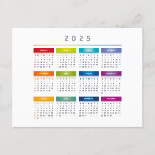 Colourful 2025 Calendar - Rainbow Colours 3 Column Postcard