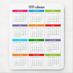 Colourful 2025 Monthly Calendar  Mouse Mat