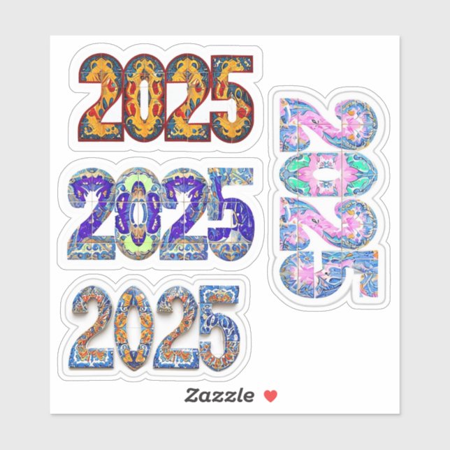 Colourful 2025 Stickers, New Years Stickers,  (Sheet)