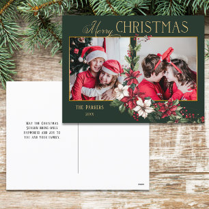 Colourful 2-Photo Merry Christmas Poinsettias Holiday Postcard