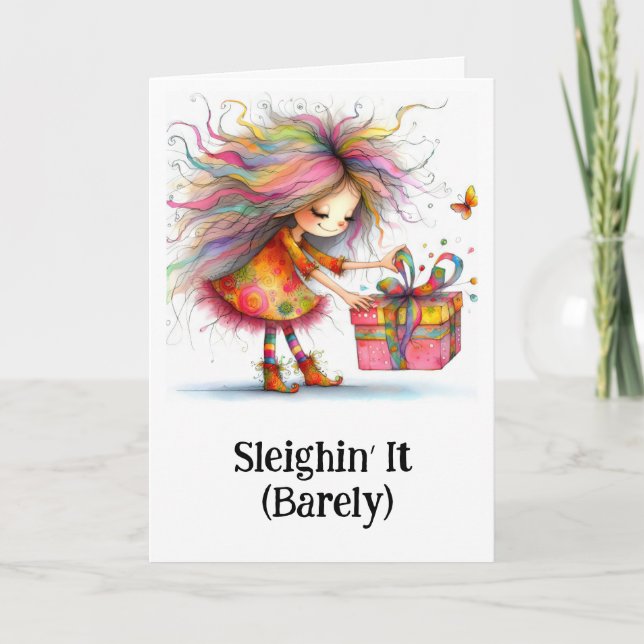 * Colourful 2 Whimsical Christmas Girl  Gift AP97 Thank You Card (Front)