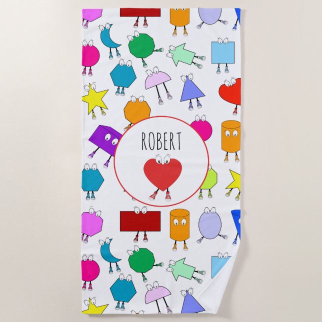 Colourful 2D & 3D Geometric Shapes Pattern for Kid Beach Towel (Front)