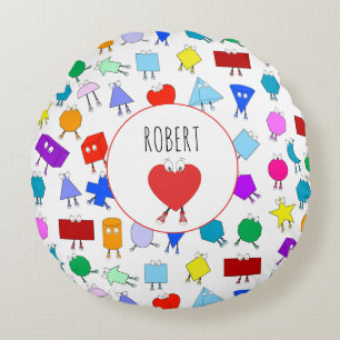 Colourful 2D & 3D Geometric Shapes Pattern for Kid Round Cushion