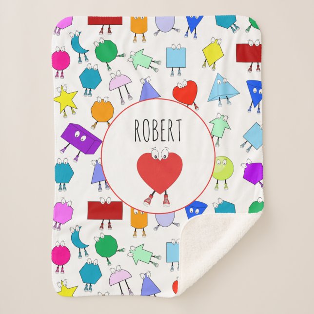 Colourful 2D & 3D Geometric Shapes Pattern for Kid Sherpa Blanket (Front)