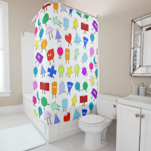 Colourful 2D & 3D Geometric Shapes Pattern for Kid Shower Curtain