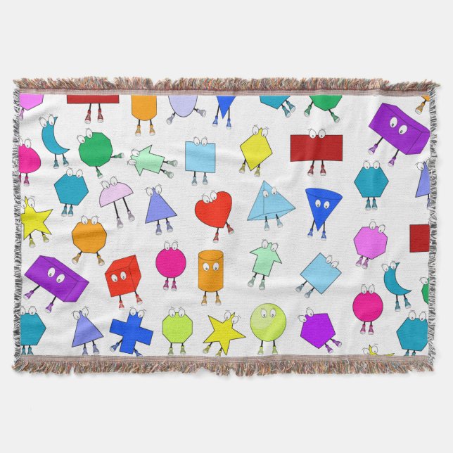 Colourful 2D & 3D Geometric Shapes Pattern for Kid Throw Blanket (Front)