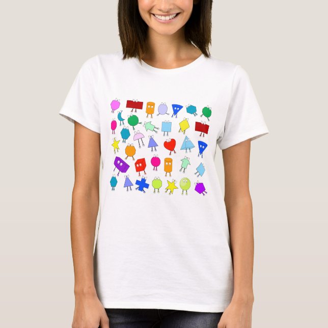 Colourful 2D & 3D Geometric Shapes Pattern T-Shirt (Front)