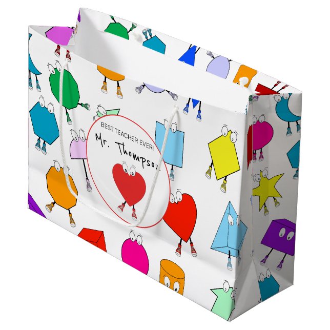 Colourful 2D & 3D Geometric Shapes Teacher Gift Large Gift Bag (Front Angled)