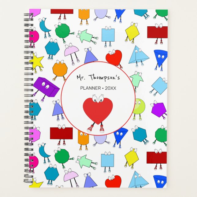 Colourful 2D & 3D Geometric Shapes Teacher Gift  Planner (Front)