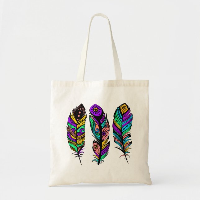 Colourful 3 Feathers Illustration Tote Bag (Front)