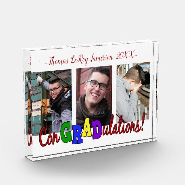 Colourful 3 Photo "ConGRADulations" Photo Block (Left)