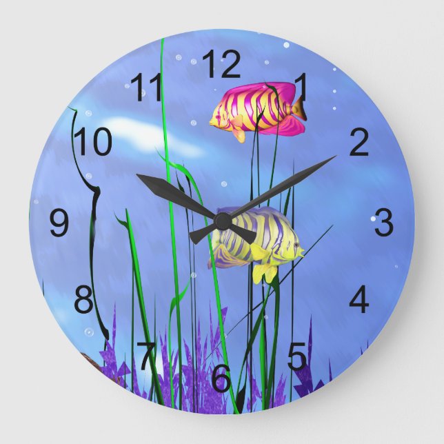 Colourful 3D Angelfish Large Clock (Front)