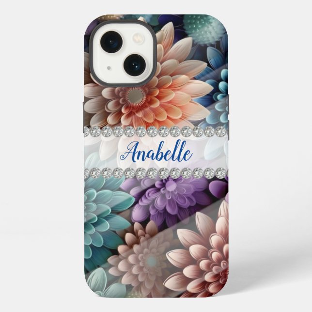 Colourful 3D chrysanthemums, diamond frame custom iPhone Case (Back)