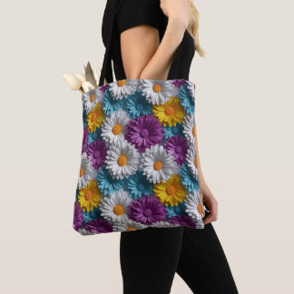 Colourful 3D Daisy Seamless Pattern Tote Bag
