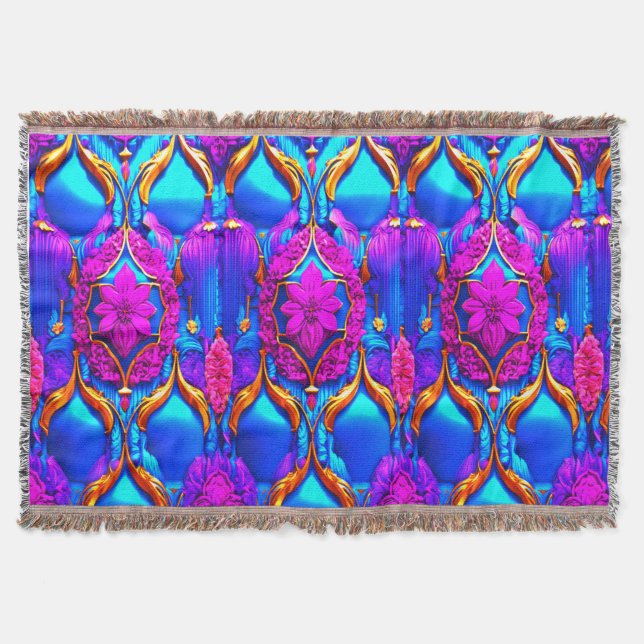 Colourful 3D Digital Design Throw Blanket (Front)