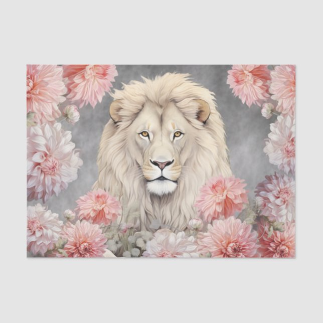 Colourful 3D Florals & Lion Charcoal Background Tissue Paper (Front)