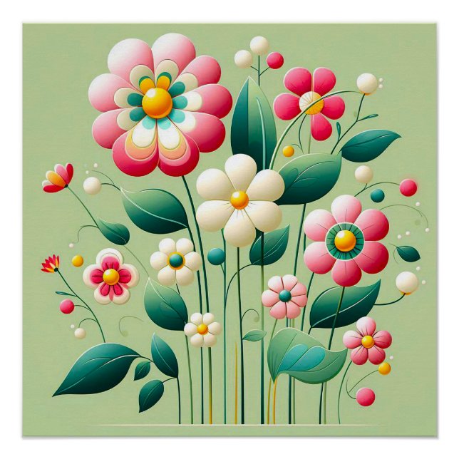 Colourful 3d flowers poster (Front)
