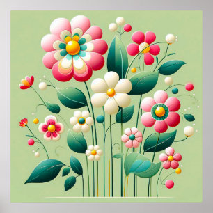 Colourful 3d flowers poster