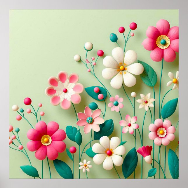 Colourful 3d flowers poster (Front)