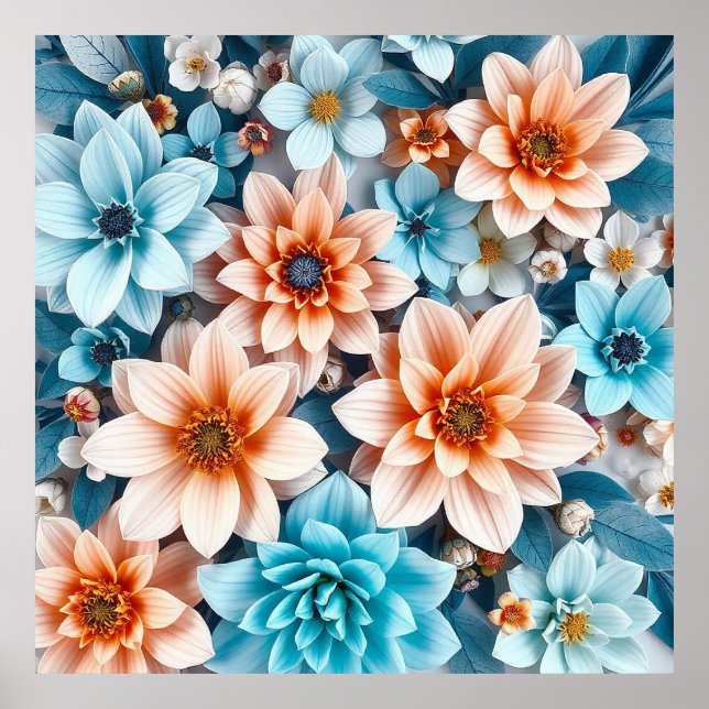 Colourful 3d flowers poster (Front)