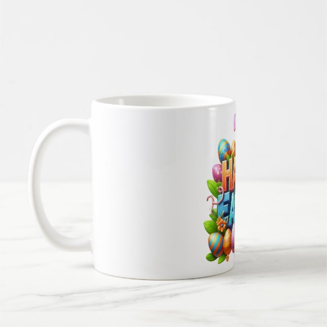 Colourful 3D Happy Easter Typography with Bunny Ea Coffee Mug (Left)