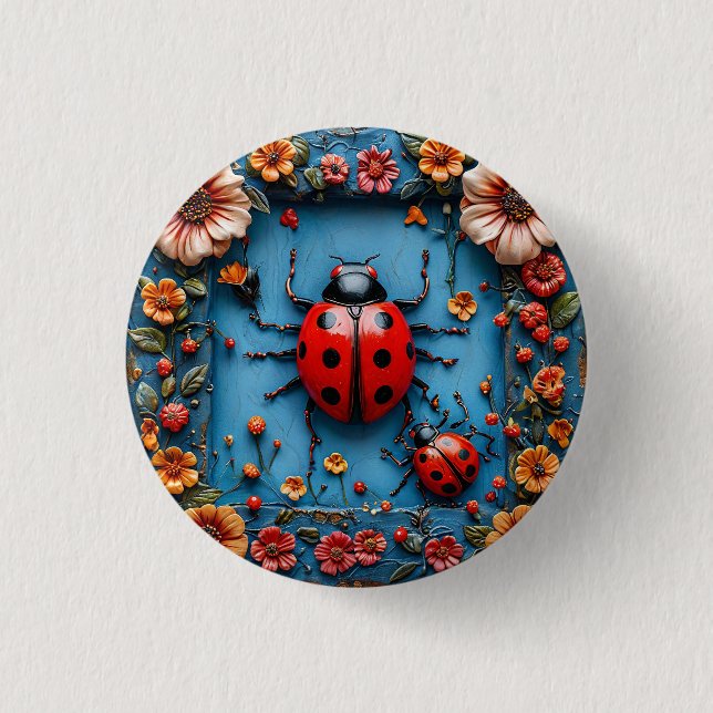 Colourful 3d ladybug 3 cm round badge (Front)