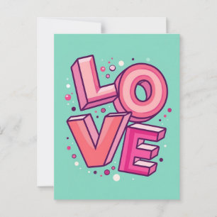 Colourful 3D LOVE Typography Art on Mint Green Bac Postcard