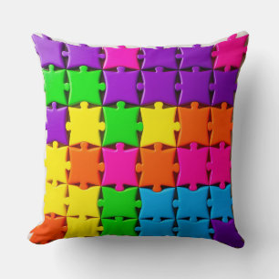 Colourful 3d Puzzle Pieces Arranged Cushion