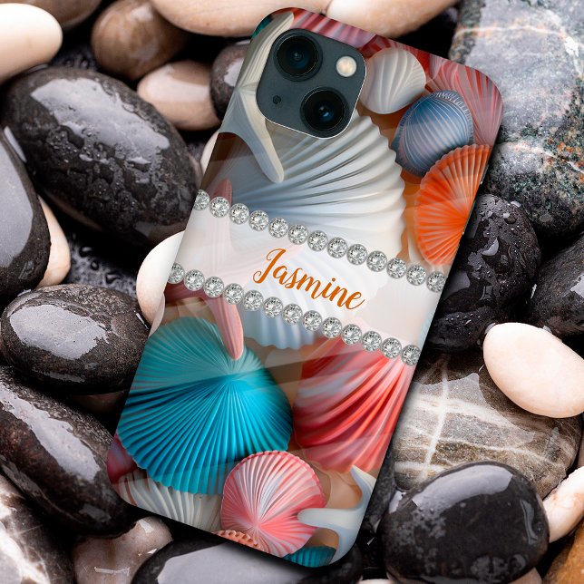 Colourful 3D Sea shells, diamond frame custom iPhone Case (Creator Uploaded)