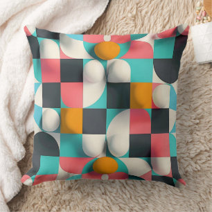Colourful 3D Spheres and Geometric Grid Pattern Cushion