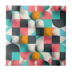 Colourful 3D Spheres and Geometric Grid Pattern Tile