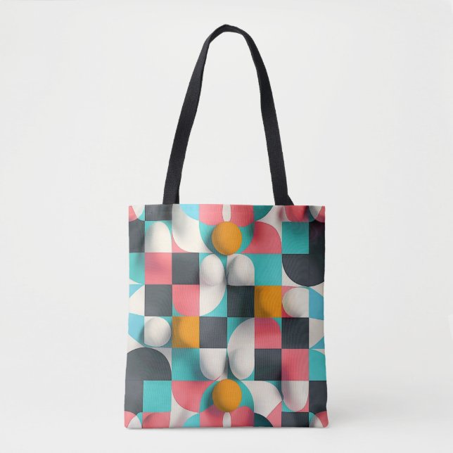 Colourful 3D Spheres and Geometric Grid Pattern Tote Bag (Front)