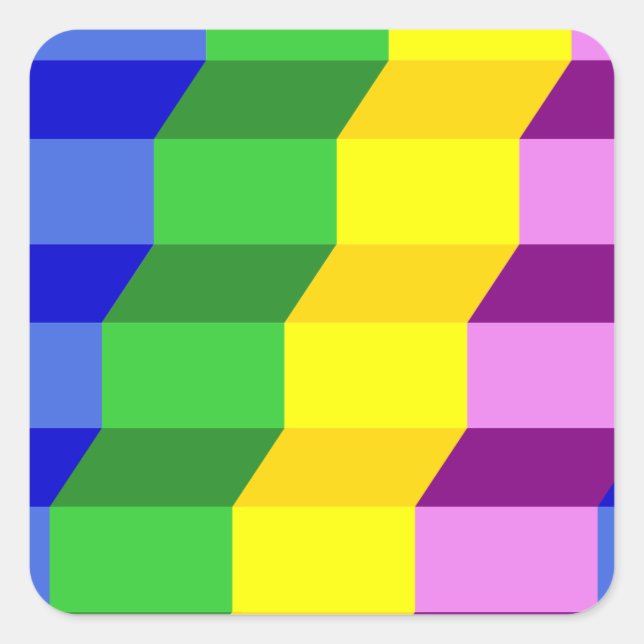 Colourful 3D Staircase Optical Illusion Pattern Square Sticker (Front)